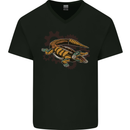 Steampunk Crocodile Alligator Mens V-Neck Cotton T-Shirt Black