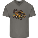 Steampunk Crocodile Alligator Mens V-Neck Cotton T-Shirt Charcoal