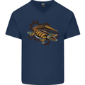 Steampunk Crocodile Alligator Mens V-Neck Cotton T-Shirt Navy Blue