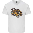 Steampunk Crocodile Alligator Mens V-Neck Cotton T-Shirt White