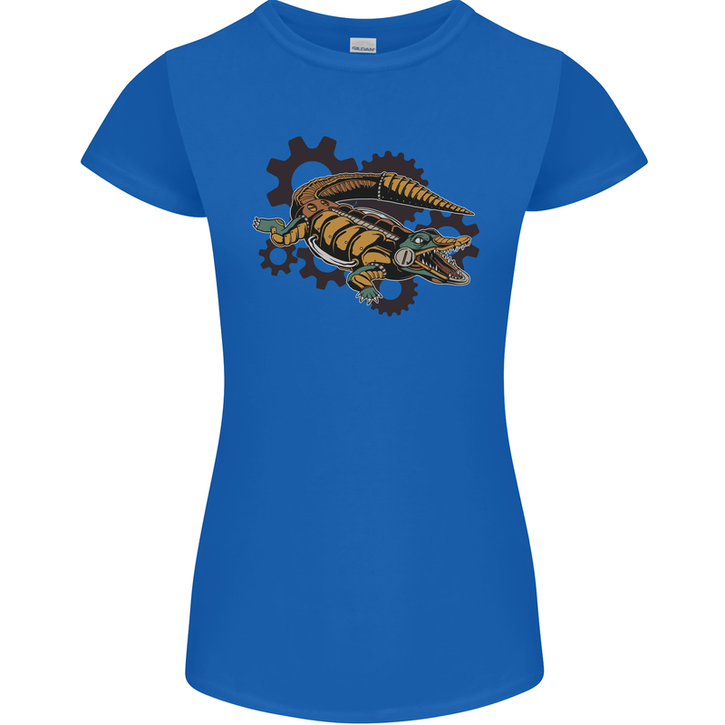 Steampunk Crocodile Alligator Womens Petite Cut T-Shirt Royal Blue