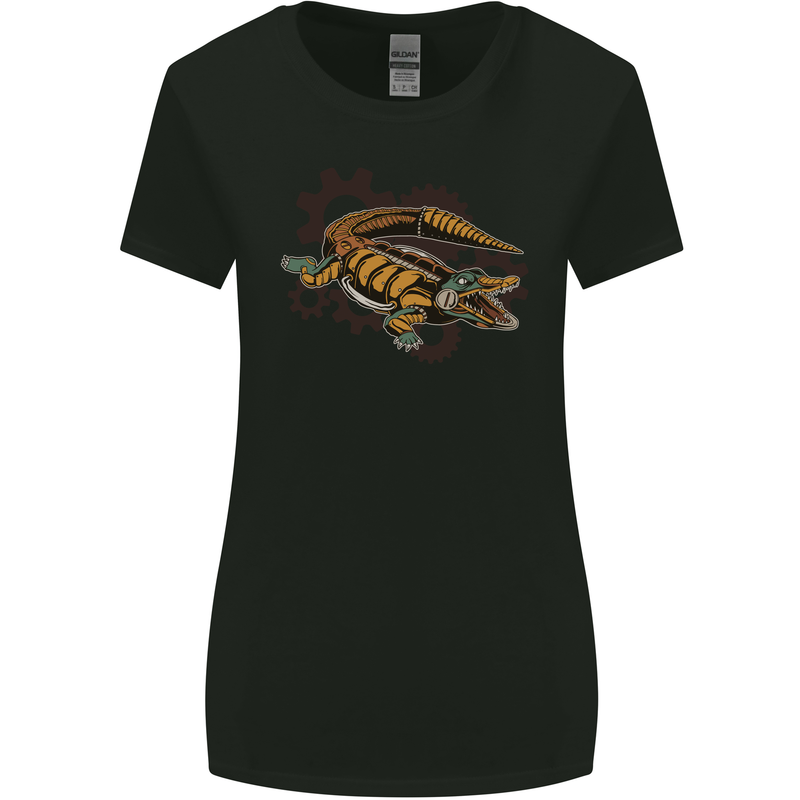 Steampunk Crocodile Alligator Womens Wider Cut T-Shirt Black
