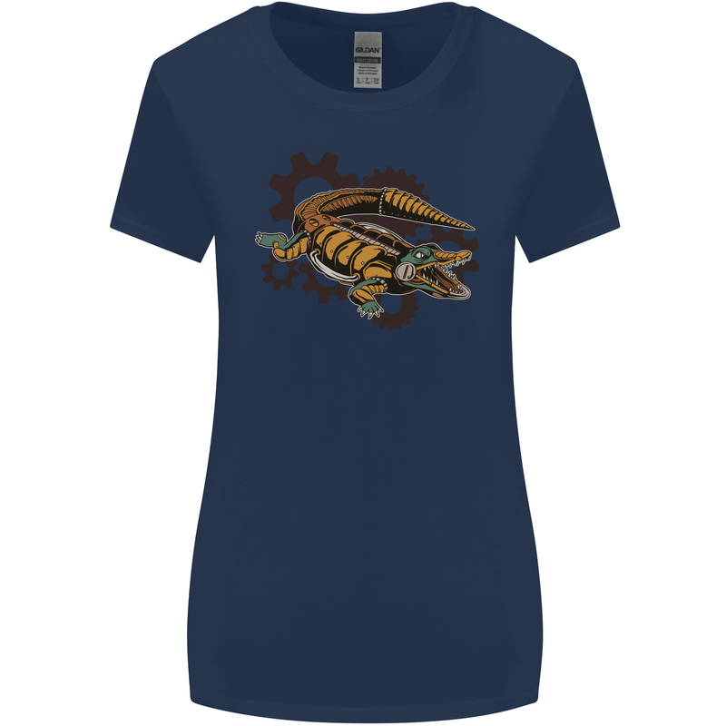 Steampunk Crocodile Alligator Womens Wider Cut T-Shirt Navy Blue