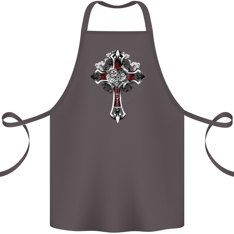 Steampunk Cross Gothic Heavy Metal Biker Cotton Apron 100% Organic Dark Grey