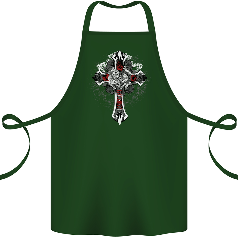 Steampunk Cross Gothic Heavy Metal Biker Cotton Apron 100% Organic Forest Green