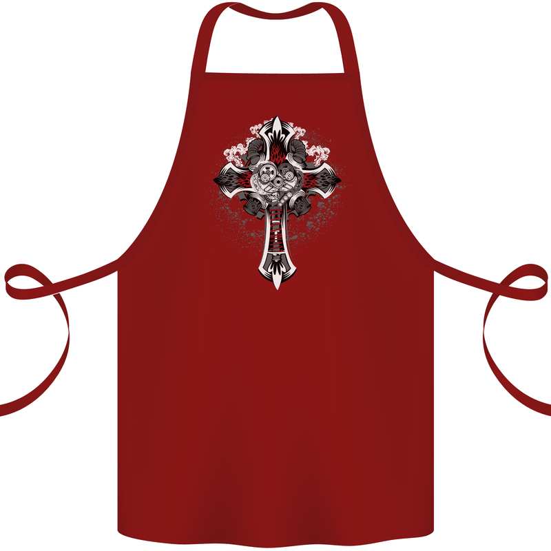 Steampunk Cross Gothic Heavy Metal Biker Cotton Apron 100% Organic Maroon