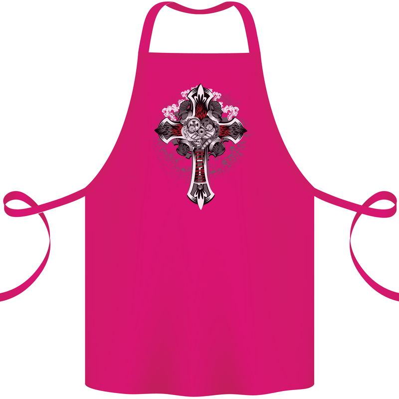 Steampunk Cross Gothic Heavy Metal Biker Cotton Apron 100% Organic Pink