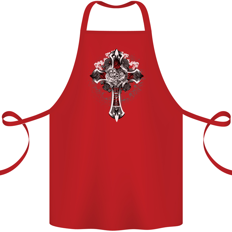 Steampunk Cross Gothic Heavy Metal Biker Cotton Apron 100% Organic Red