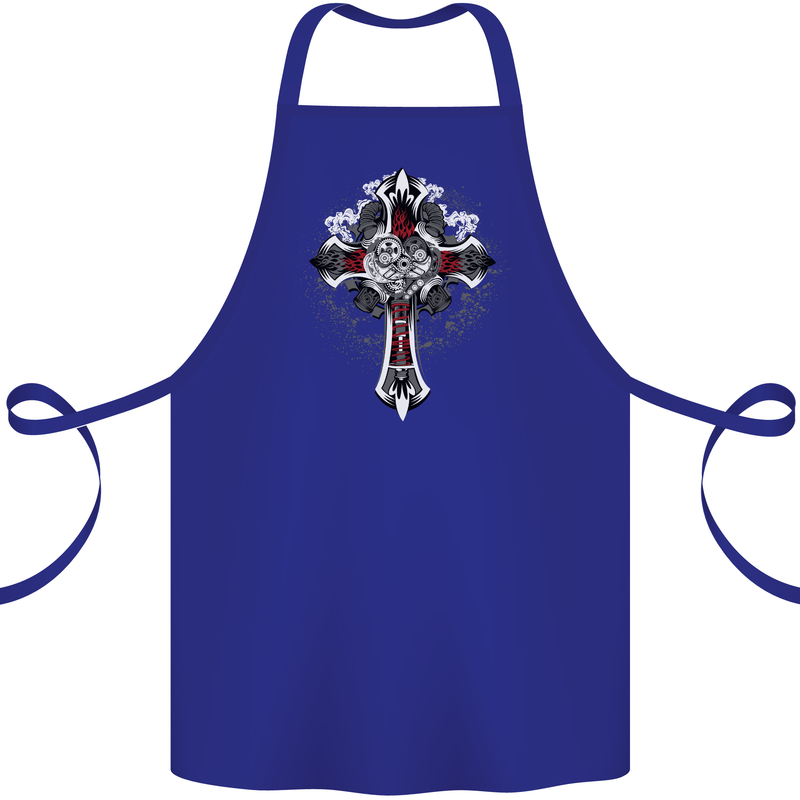Steampunk Cross Gothic Heavy Metal Biker Cotton Apron 100% Organic Royal Blue