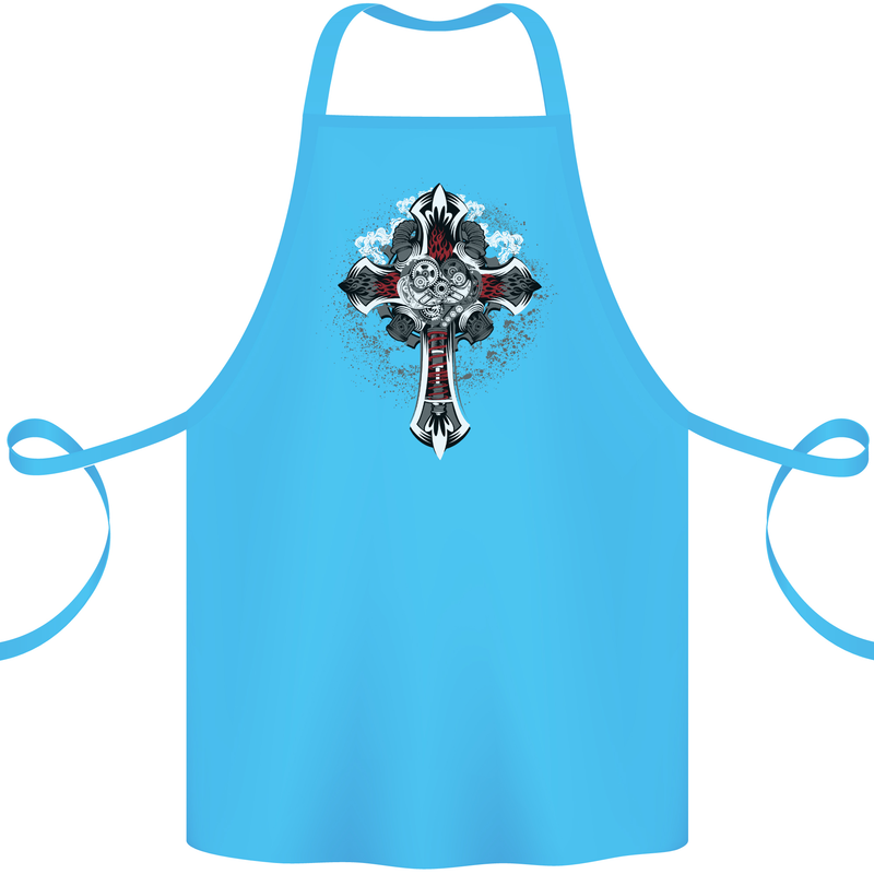 Steampunk Cross Gothic Heavy Metal Biker Cotton Apron 100% Organic Turquoise