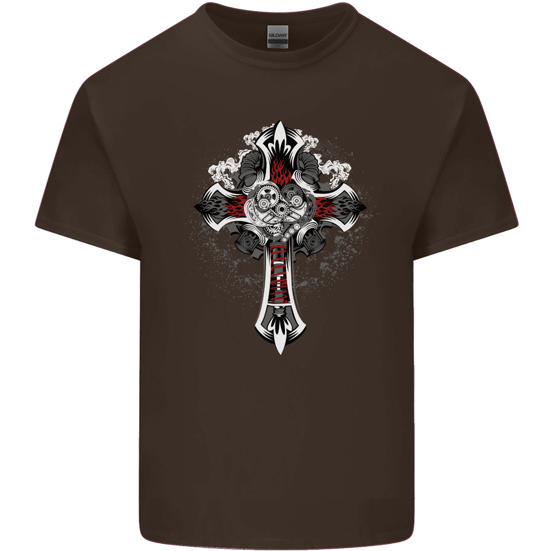 Steampunk Cross Gothic Heavy Metal Biker Kids T-Shirt Childrens Chocolate