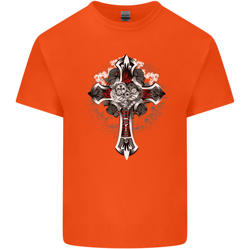 Steampunk Cross Gothic Heavy Metal Biker Kids T-Shirt Childrens Orange