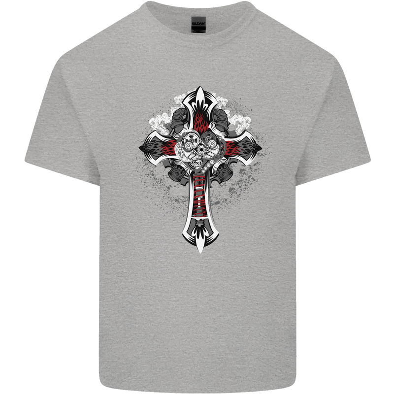 Steampunk Cross Gothic Heavy Metal Biker Kids T-Shirt Childrens Sports Grey