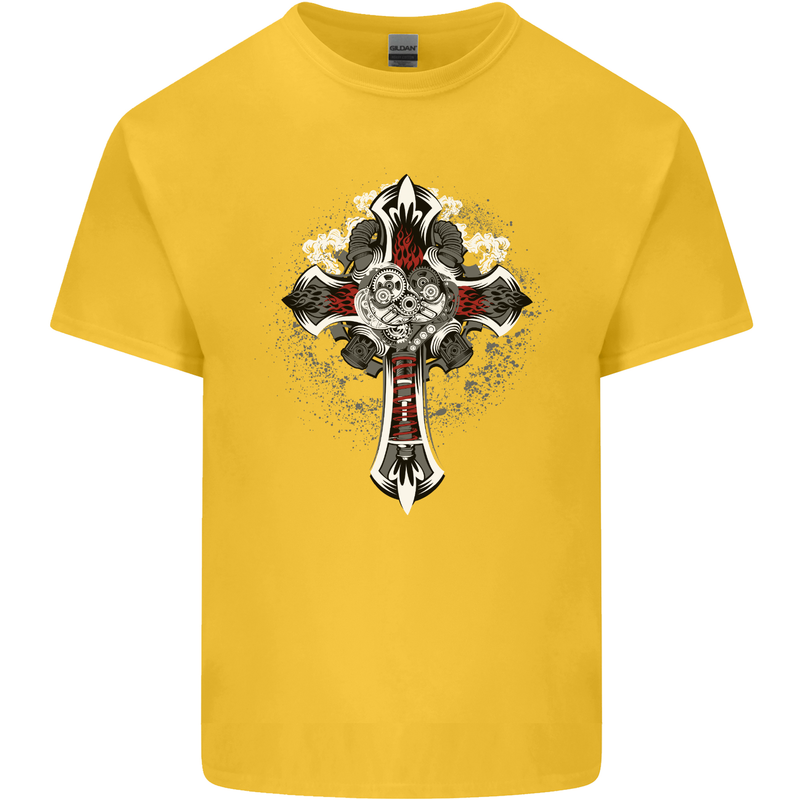 Steampunk Cross Gothic Heavy Metal Biker Kids T-Shirt Childrens Yellow