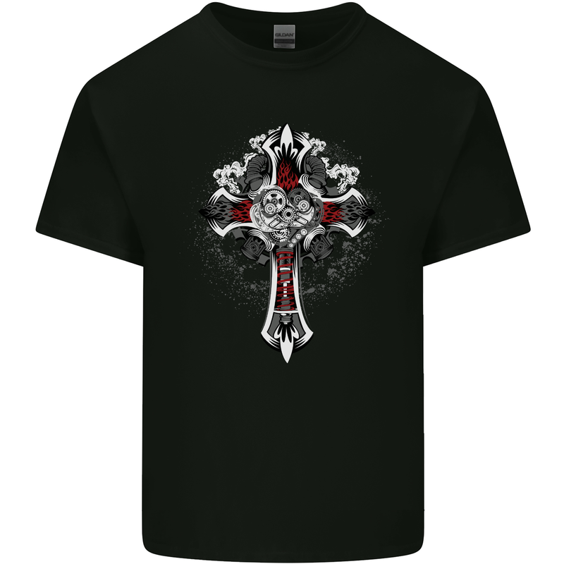 Steampunk Cross Gothic Heavy Metal Biker Mens Cotton T-Shirt Tee Top Black