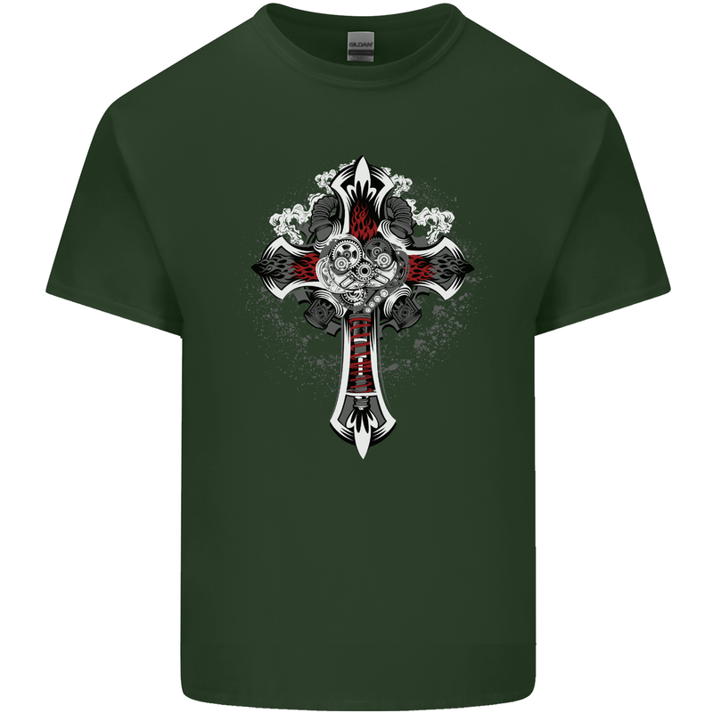 Steampunk Cross Gothic Heavy Metal Biker Mens Cotton T-Shirt Tee Top Forest Green