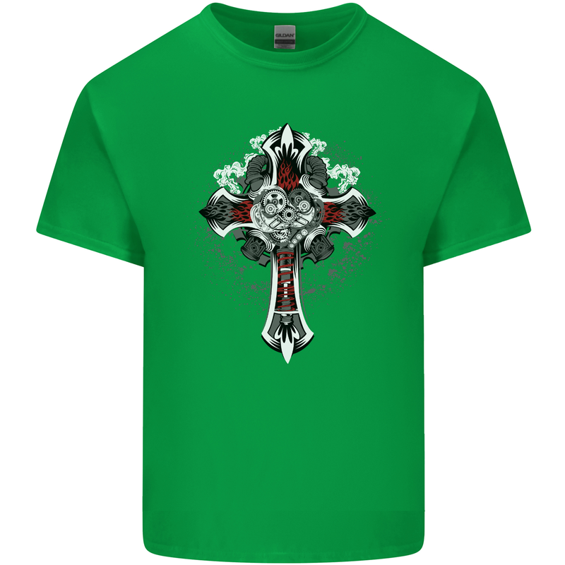 Steampunk Cross Gothic Heavy Metal Biker Mens Cotton T-Shirt Tee Top Irish Green