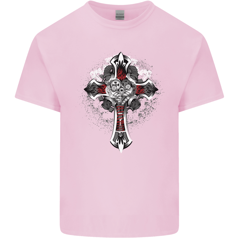 Steampunk Cross Gothic Heavy Metal Biker Mens Cotton T-Shirt Tee Top Light Pink