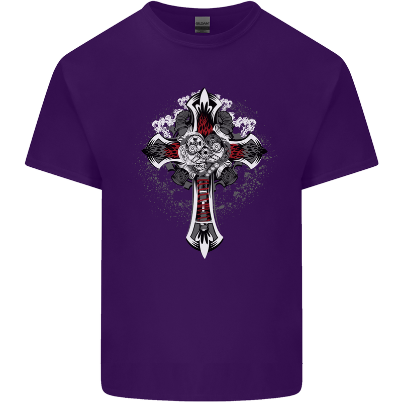 Steampunk Cross Gothic Heavy Metal Biker Mens Cotton T-Shirt Tee Top Purple