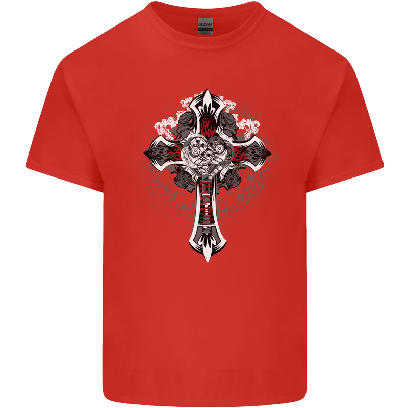 Steampunk Cross Gothic Heavy Metal Biker Mens Cotton T-Shirt Tee Top Red