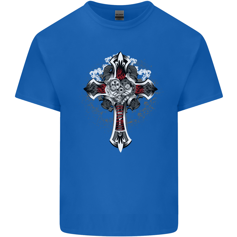 Steampunk Cross Gothic Heavy Metal Biker Mens Cotton T-Shirt Tee Top Royal Blue