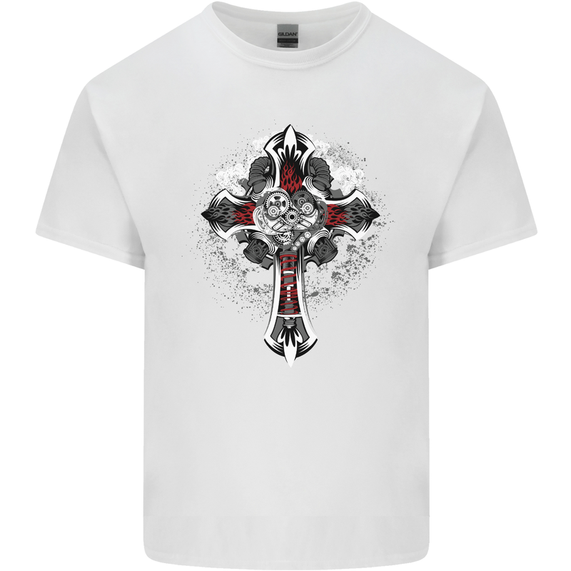 Steampunk Cross Gothic Heavy Metal Biker Mens Cotton T-Shirt Tee Top White