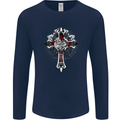 Steampunk Cross Gothic Heavy Metal Biker Mens Long Sleeve T-Shirt Navy Blue