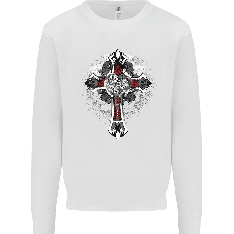 Steampunk Cross Gothic Heavy Metal Biker Mens Sweatshirt Jumper White