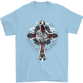Steampunk Cross Gothic Heavy Metal Biker Mens T-Shirt Cotton Gildan Light Blue