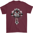 Steampunk Cross Gothic Heavy Metal Biker Mens T-Shirt Cotton Gildan Maroon