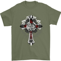 Steampunk Cross Gothic Heavy Metal Biker Mens T-Shirt Cotton Gildan Military Green