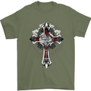 Steampunk Cross Gothic Heavy Metal Biker Mens T-Shirt Cotton Gildan Military Green