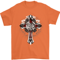 Steampunk Cross Gothic Heavy Metal Biker Mens T-Shirt Cotton Gildan Orange