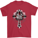 Steampunk Cross Gothic Heavy Metal Biker Mens T-Shirt Cotton Gildan Red