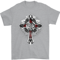 Steampunk Cross Gothic Heavy Metal Biker Mens T-Shirt Cotton Gildan Sports Grey