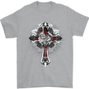 Steampunk Cross Gothic Heavy Metal Biker Mens T-Shirt Cotton Gildan Sports Grey