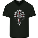 Steampunk Cross Gothic Heavy Metal Biker Mens V-Neck Cotton T-Shirt Black