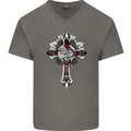Steampunk Cross Gothic Heavy Metal Biker Mens V-Neck Cotton T-Shirt Charcoal