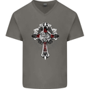 Steampunk Cross Gothic Heavy Metal Biker Mens V-Neck Cotton T-Shirt Charcoal