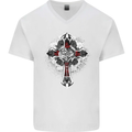 Steampunk Cross Gothic Heavy Metal Biker Mens V-Neck Cotton T-Shirt White