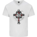 Steampunk Cross Gothic Heavy Metal Biker Mens V-Neck Cotton T-Shirt White