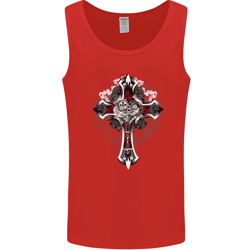 Steampunk Cross Gothic Heavy Metal Biker Mens Vest Tank Top Red