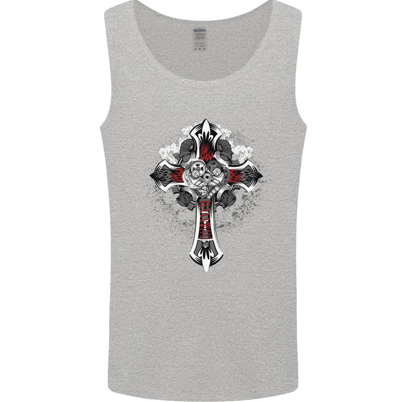 Steampunk Cross Gothic Heavy Metal Biker Mens Vest Tank Top Sports Grey