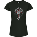 Steampunk Cross Gothic Heavy Metal Biker Womens Petite Cut T-Shirt Black