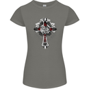Steampunk Cross Gothic Heavy Metal Biker Womens Petite Cut T-Shirt Charcoal