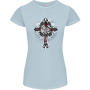 Steampunk Cross Gothic Heavy Metal Biker Womens Petite Cut T-Shirt Light Blue