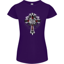 Steampunk Cross Gothic Heavy Metal Biker Womens Petite Cut T-Shirt Purple