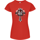 Steampunk Cross Gothic Heavy Metal Biker Womens Petite Cut T-Shirt Red