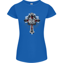 Steampunk Cross Gothic Heavy Metal Biker Womens Petite Cut T-Shirt Royal Blue