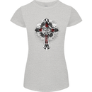 Steampunk Cross Gothic Heavy Metal Biker Womens Petite Cut T-Shirt Sports Grey